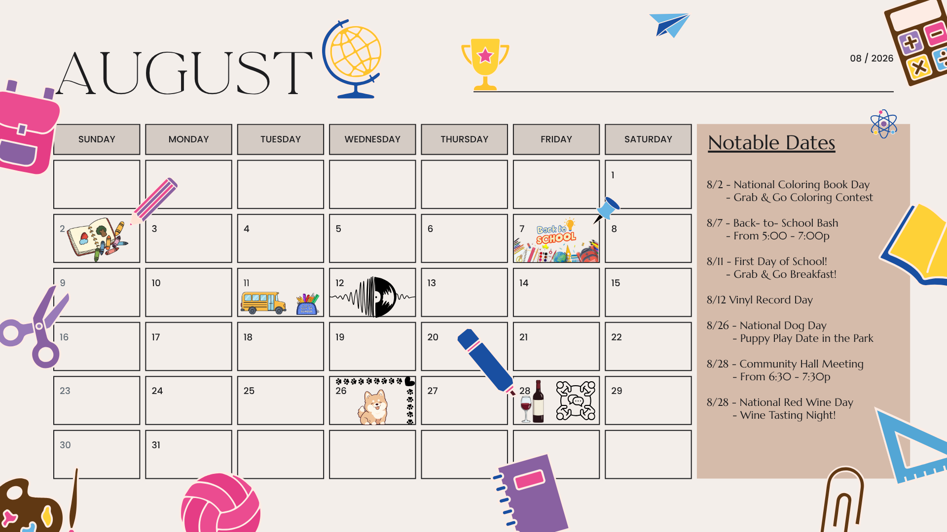 August Event Calendar