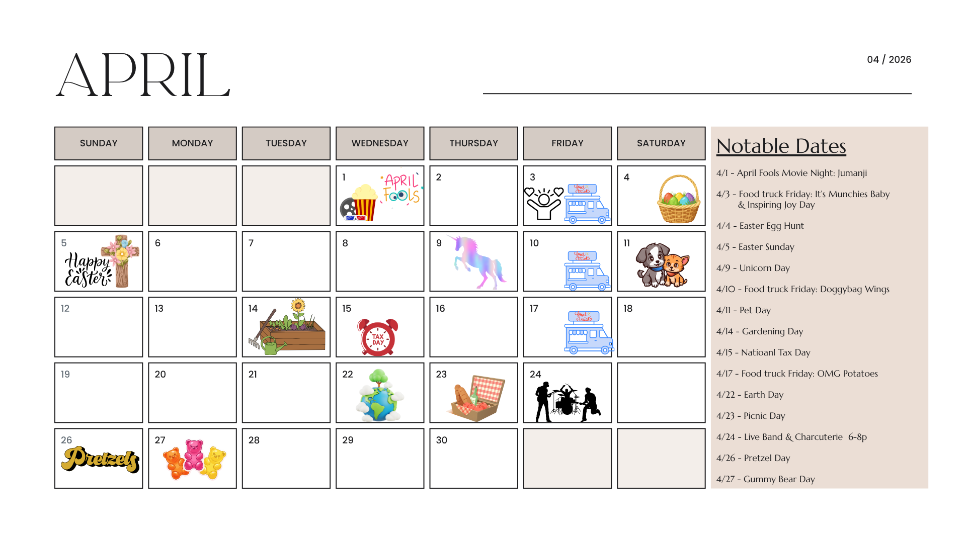 April Event Calendar