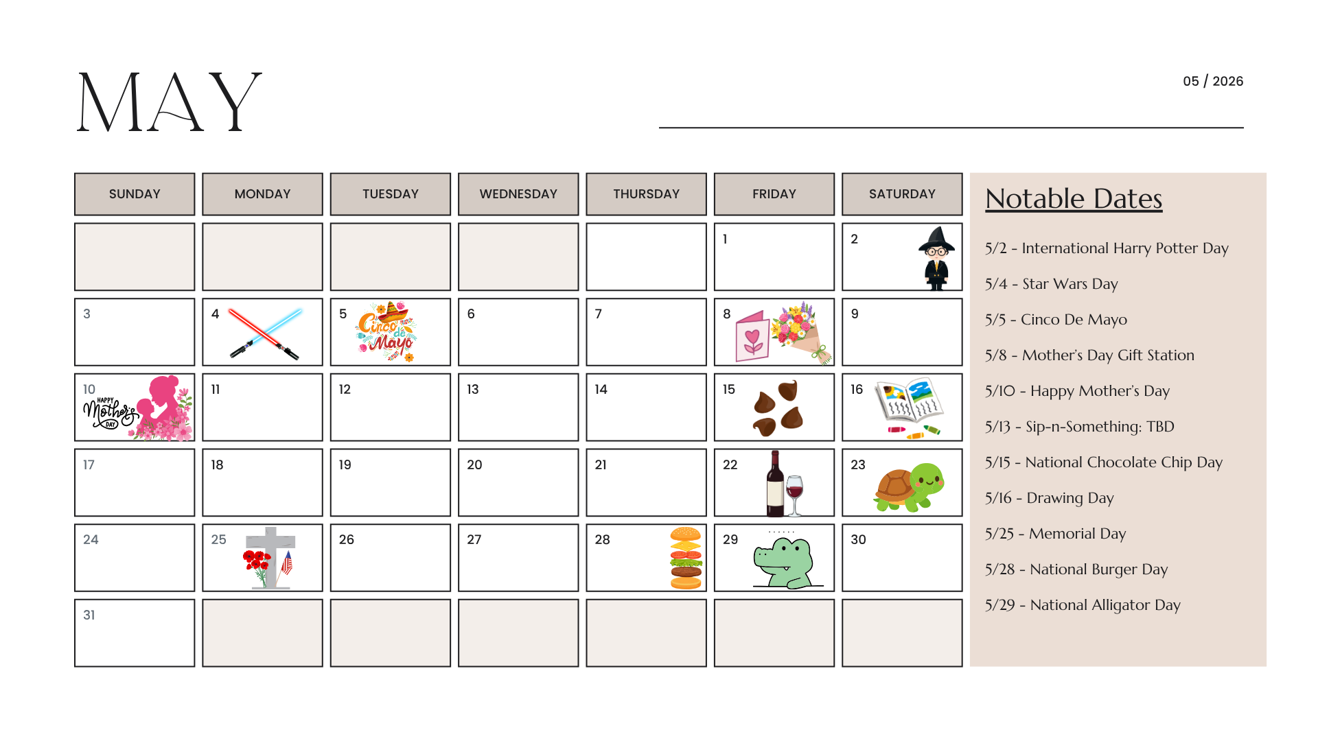 May Event Calendar